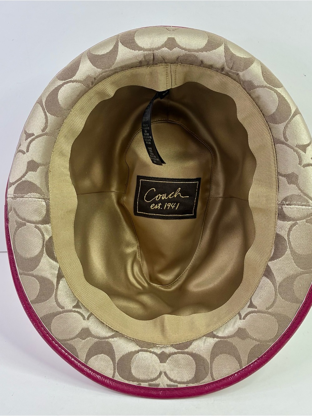 Womens Coach Fedora Hat Small Petite Khaki Brown Pink - Picture 8 of 14